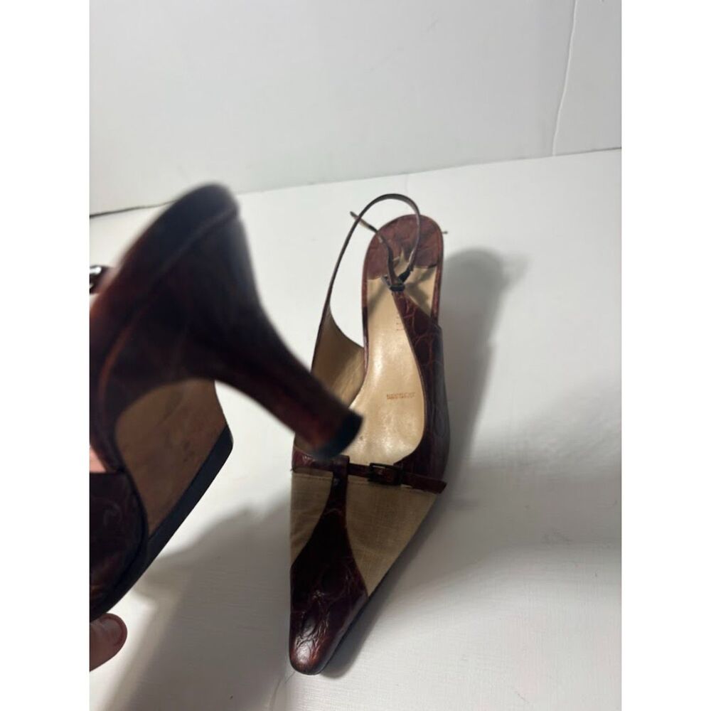 Amalfi Kitten Heels 8.5 Neutral Snakeskin Pointed Toe Mules 90s Y2K Shoes Buckle - Picture 5 of 6